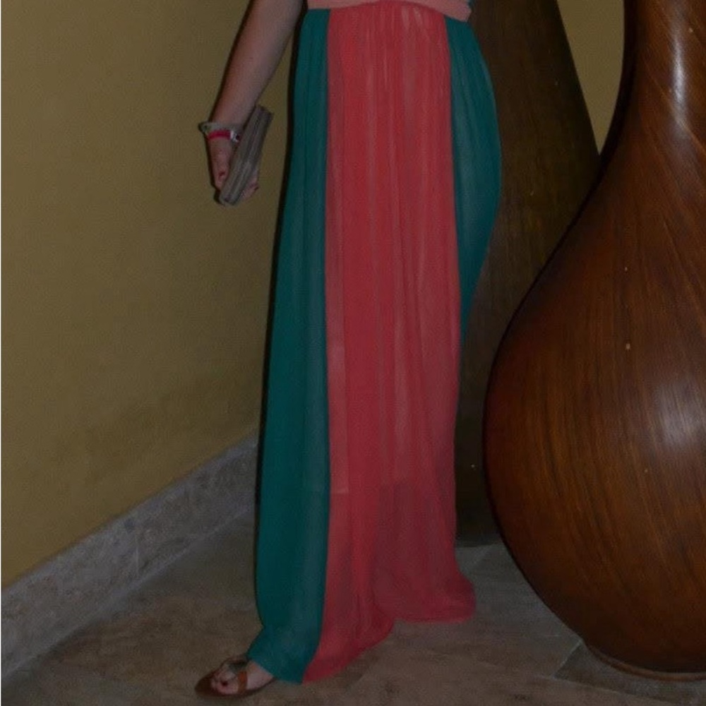 Elegant Coral and Teal Maxi Skirt